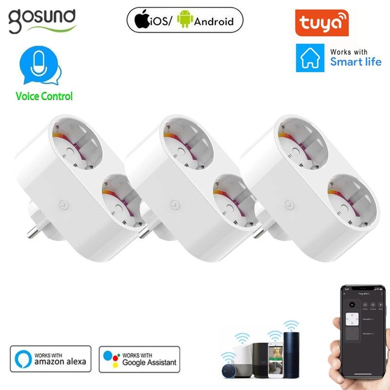 16A EU Smart Wifi Power Plug With Power Monitor Smart Home Wifi Wireless Dual Socket Outlet Works for Alexa Google Home Tuya App - MultiShop.lu