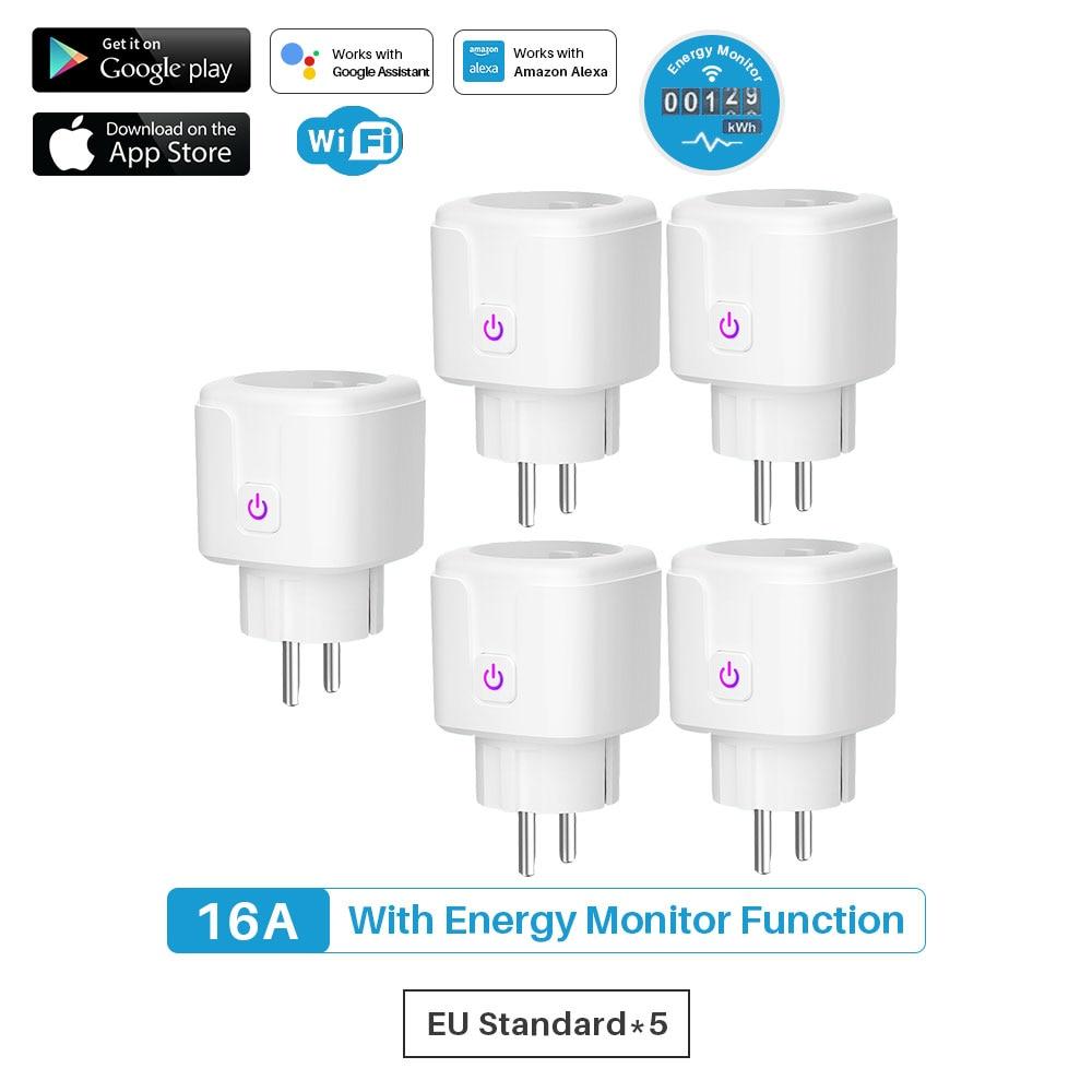 Tuya 16A Wifi Smart Switch Plug with Power Monitor Function Socket Outlet  Works with Alexa Google Home