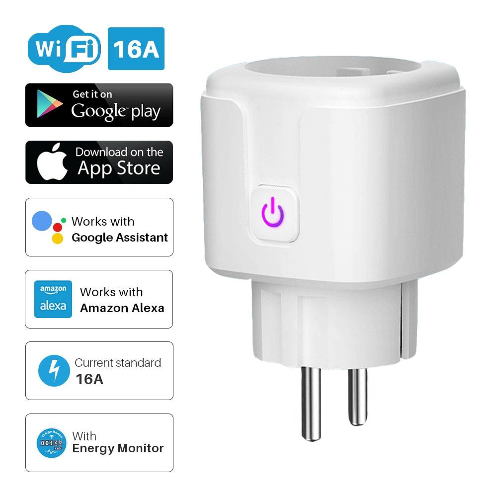 Smart Plug WiFi Socket EU 16A Power Monitor Timing Function Tuya SmartLife APP Control Works With Alexa Google Assistant - MultiShop.lu
