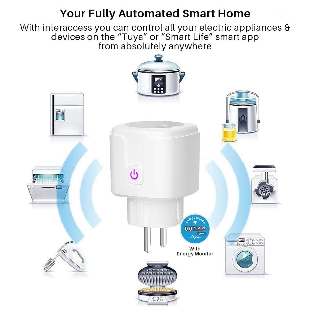 20A Tuya EU Smart Plug WiFi Switch Socket Power Monitor Timer for Alexa  Google +