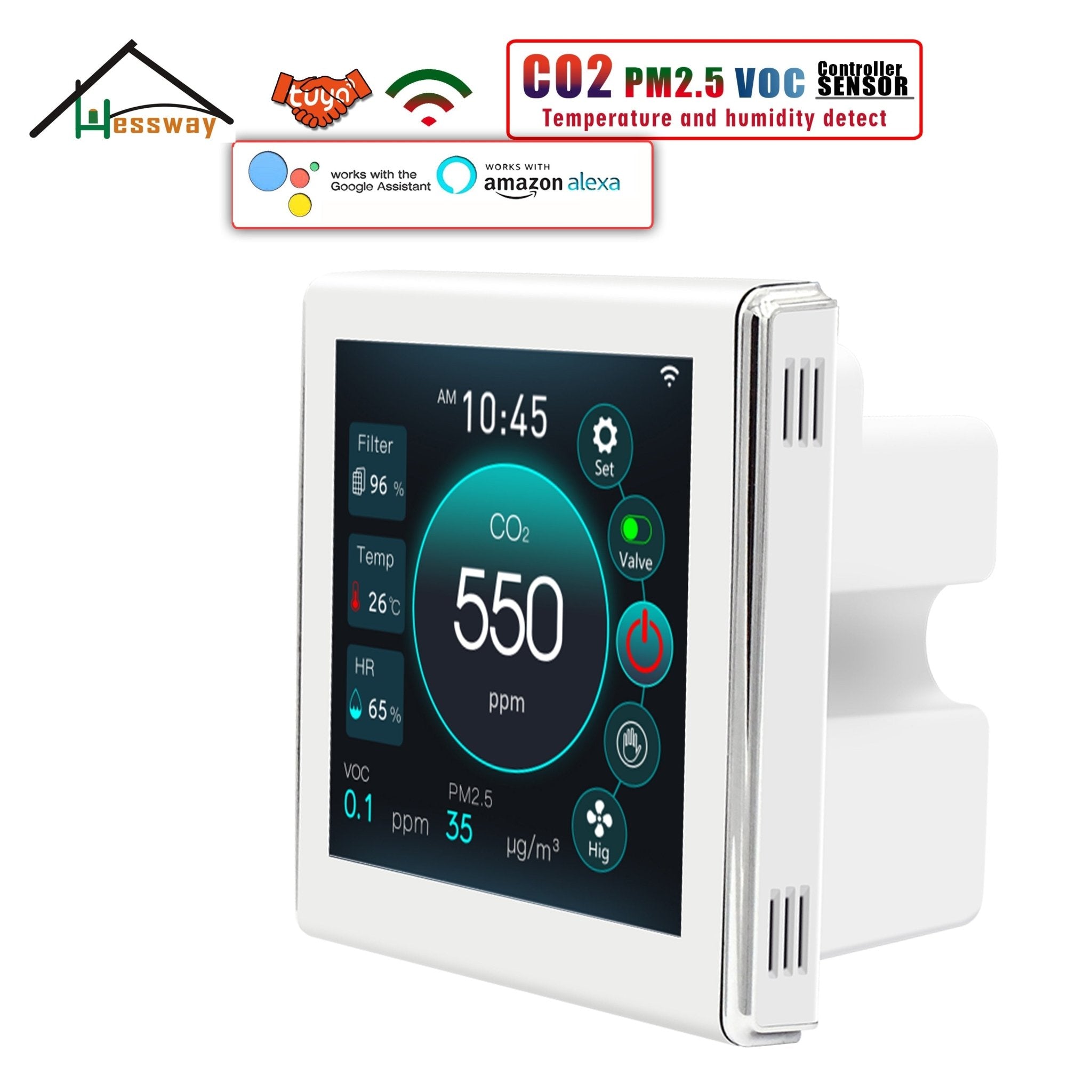 Tuya Wifi Détecteur de qualité de l'air de bureau portable 6 en 1 Détecteur  multifonctionnel Pm2.5 Tvoc Co2 Ch2o Température Humidité Détection  Application Télécommande