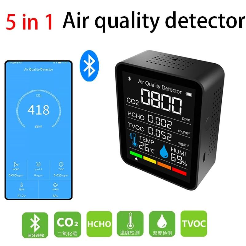 Multifunctional Air Detector 5in1 Co2 Meter Digital Temperature Humidity  Tester Smart Air Quality Monitor Tvoc Hcho Analyzer